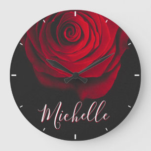 Reloj Redondo Grande Personalizado monograma rojo rosa vintage fotograf