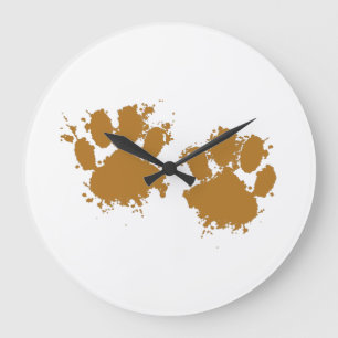 Reloj Redondo Grande Personalizado Muddy Dog Paw Print