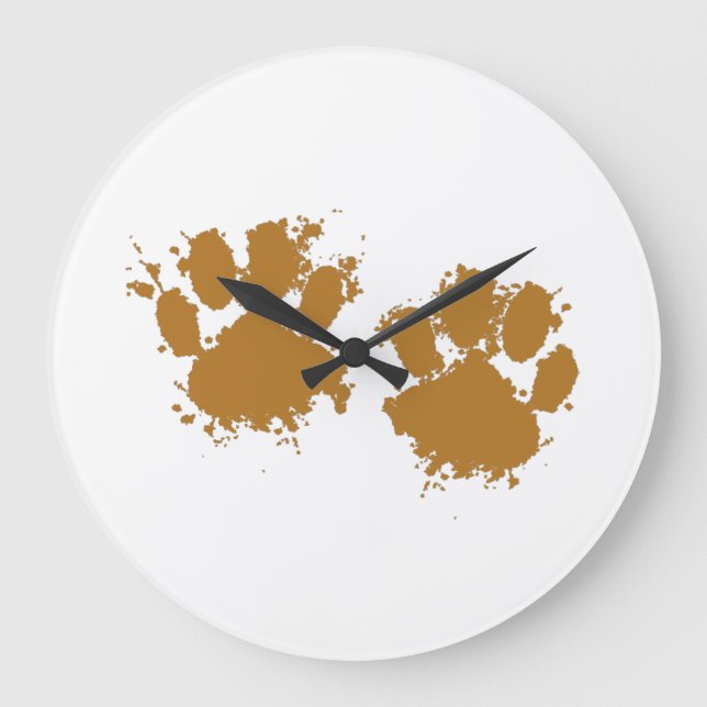 Reloj Redondo Grande Personalizado Muddy Dog Paw Print (Anverso)