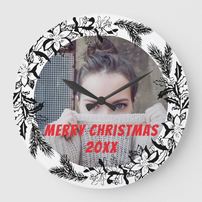 Reloj Redondo Grande Personalizado Navidades personales foto negra (Anverso)