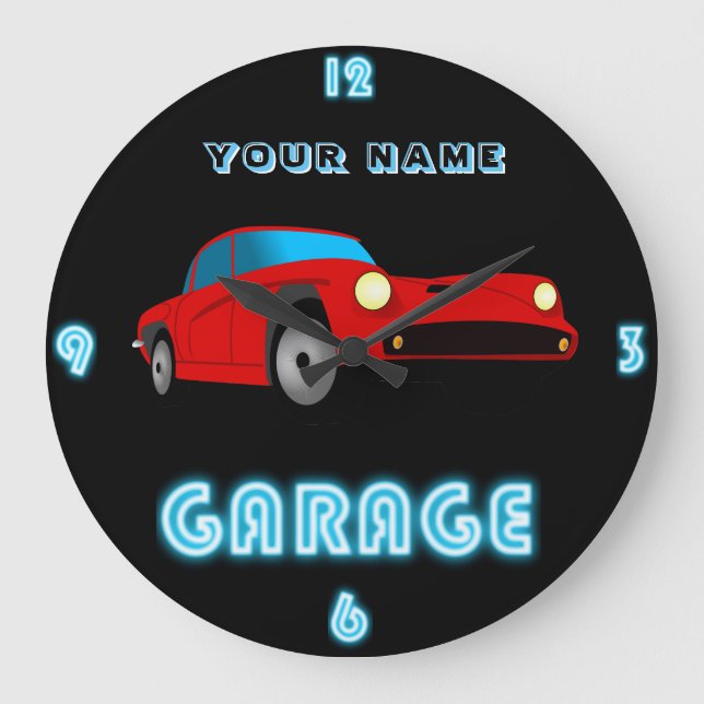 Reloj Redondo Grande Personalizado NEON GARAGE Clock ADD Business Name  (Anverso)