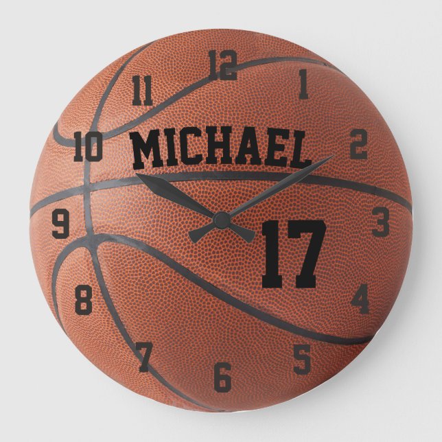 Reloj Redondo Grande Personalizado Nombre de Baloncesto Número Personal (Anverso)