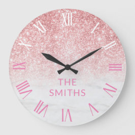 Reloj Redondo Grande Personalizado Nombre familiar Rosa Purpurina de or