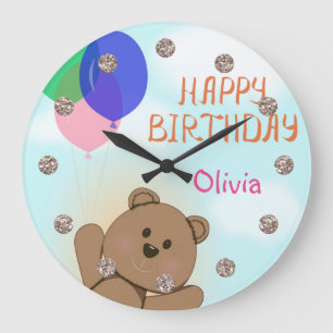 Reloj Redondo Grande Personalizado, personal, cumpleaños, oso Teddy