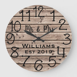 Reloj Redondo Grande Personalizado personalizado rústico de madera de