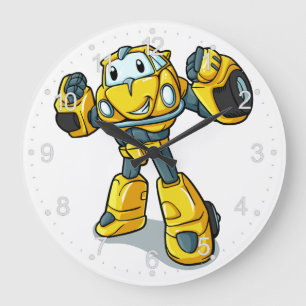 Reloj Redondo Grande Personalizado robot amarillo Elegir color de fondo