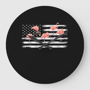 Reloj Redondo Grande Personalizado Rosa Cute Flamingo Bandera De Estado