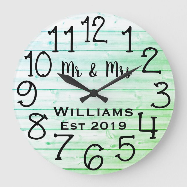 Reloj Redondo Grande Personalizado Rústico de Madera Gris Deteriorada (Anverso)