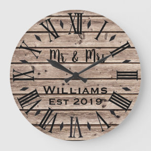 Reloj Redondo Grande Personalizado Rústico de Madera Marrón Personaliza