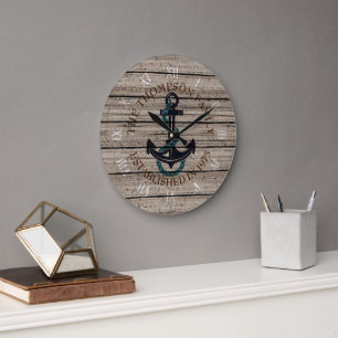 Reloj Redondo Grande Personalizado Rústico Gray Brown Weatherk Pattern