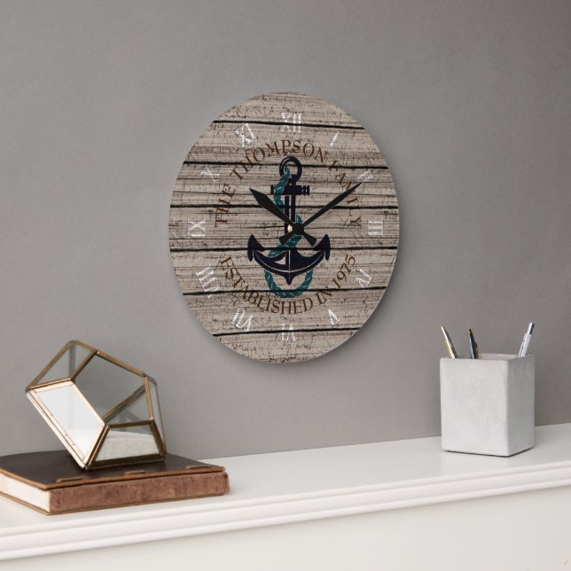 Reloj Redondo Grande Personalizado Rústico Gray Brown Weatherk Pattern (Oficina)