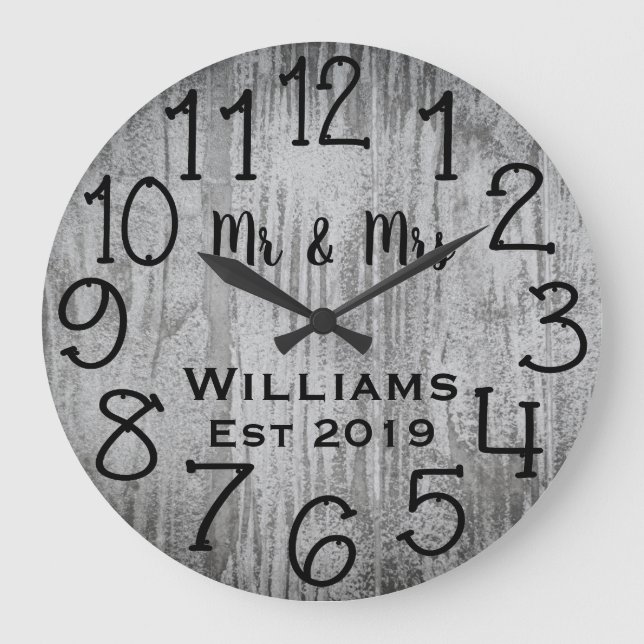 Reloj Redondo Grande Personalizado Rústico Personalizado de Madera Gris (Anverso)