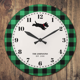 Reloj Redondo Grande Personalizado Scottie Dog Buffalo Check Green