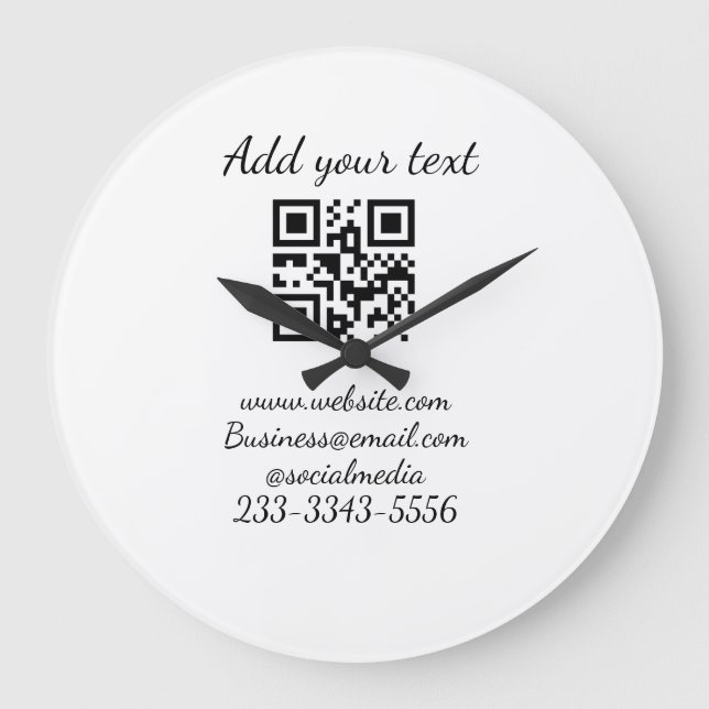 Reloj Redondo Grande personalizado simple código QR agregar su nombre t (Anverso)