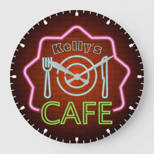 Reloj Redondo Grande Personalizado SU café de neón retro del comensal