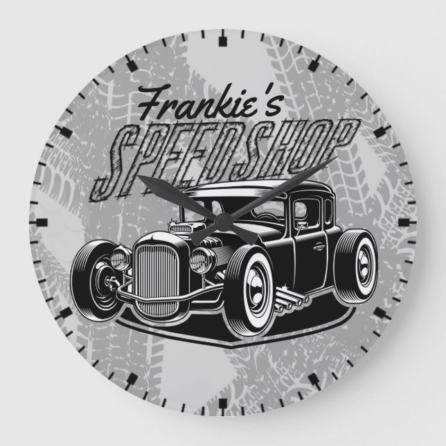 Reloj Redondo Grande Personalizado TU NOMBRE Hot Rod Coupe Speed Shop G (Anverso)