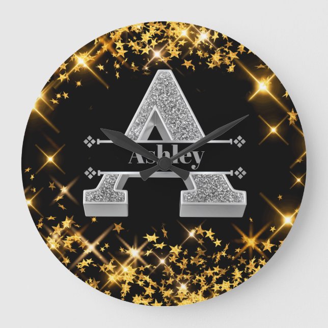 Reloj Redondo Grande Personalizado Un Monograma De Plata Inicial Su Nom (Anverso)