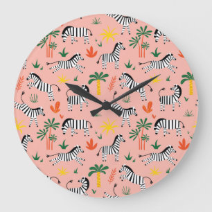 Reloj Redondo Grande Personalizado Zebras Gracioso Patrón sin Marea