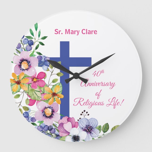 Reloj Redondo Grande Personalizar, 40 Aniversario Nun Vida Religiosa (Anverso)