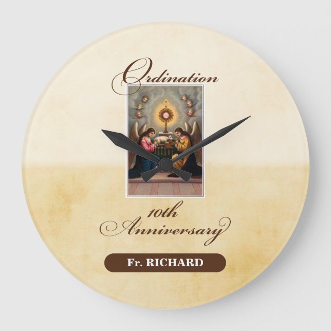 Reloj Redondo Grande Personalizar, ángeles del décimo aniversario de la (Anverso)