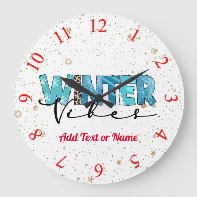 Reloj Redondo Grande Personalizar de Winter Vibes (Anverso)