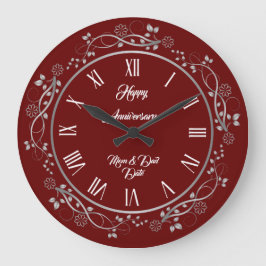 Reloj Redondo Grande Personalizar floral Feliz 25° aniversario de Silve