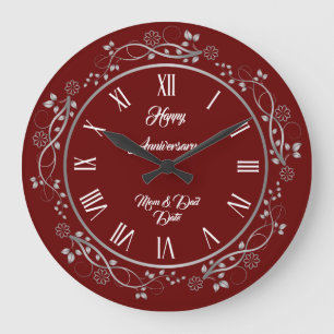 Reloj Redondo Grande Personalizar Floral Feliz Aniversario 25 Plata