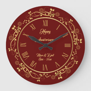 Reloj Redondo Grande Personalizar Floral Feliz Oro 50 Aniversario