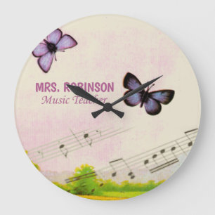 Reloj Redondo Grande Personalizar, mariposas musicales gracias profesor
