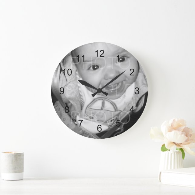 Reloj Redondo Grande Personalizar Tu foto en blanco negro (Hogar)