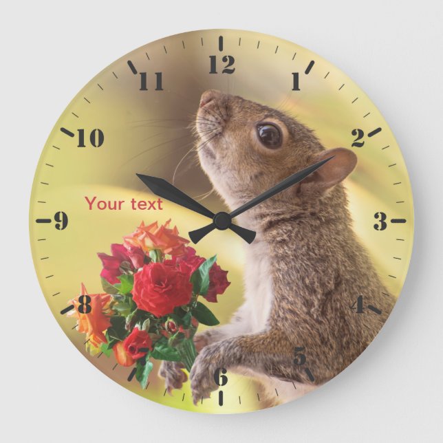 Reloj Redondo Grande Personalize Squirrel with roses for You (Anverso)