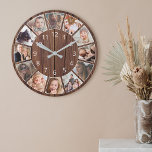 Reloj Redondo Grande Personalized 12 Photo Collage Natural Wood<br><div class="desc">Easily create your own personalized rustic wooden planks farmhouse style wall clock with your custom photos. For best results,  crop the images to square - with the focus point in the center - before uploading.</div>