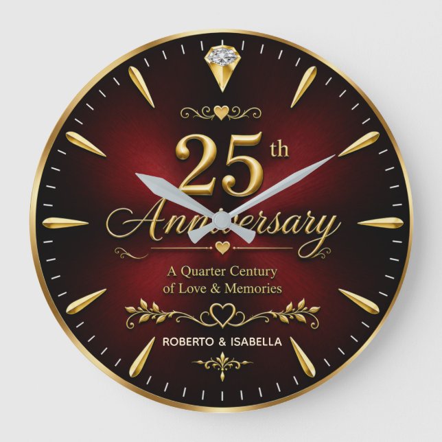 Reloj Redondo Grande Personalized 25th Anniversary Jubilee Gift  (Anverso)