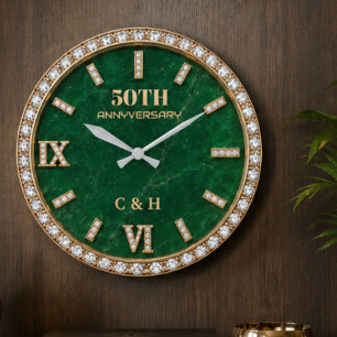Reloj Redondo Grande Personalized 50th Anniversary Emerald Marble