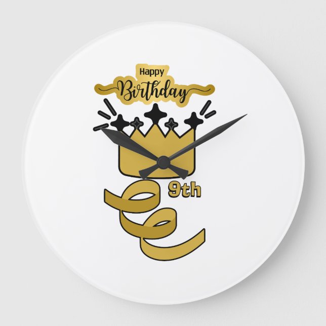 Reloj Redondo Grande  Personalized 9th Birthday King Crown Design (Anverso)