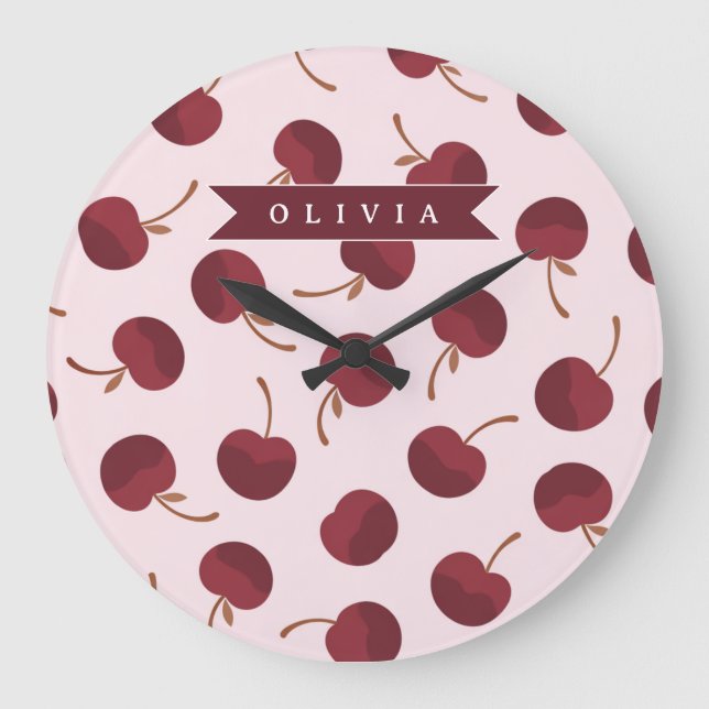 Reloj Redondo Grande Personalized Aesthetic Cherry Pattern Name Gift (Anverso)