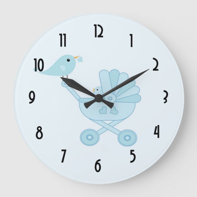 Reloj Redondo Grande Personalized Baby and Mommy Bluebirds Nursery (Anverso)