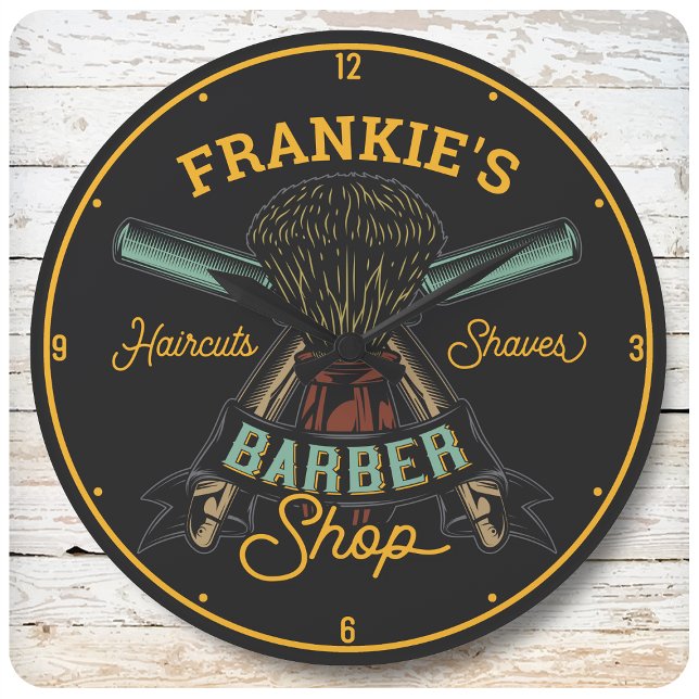 Reloj Redondo Grande Personalized Barber Shop Retro Haircuts Shaves (Subido por el creador)