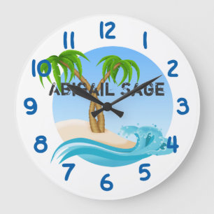 Reloj Redondo Grande Personalized Beach and Palm Trees Tropical