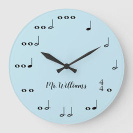 Reloj Redondo Grande Personalized Blue Music Notes Round Clock