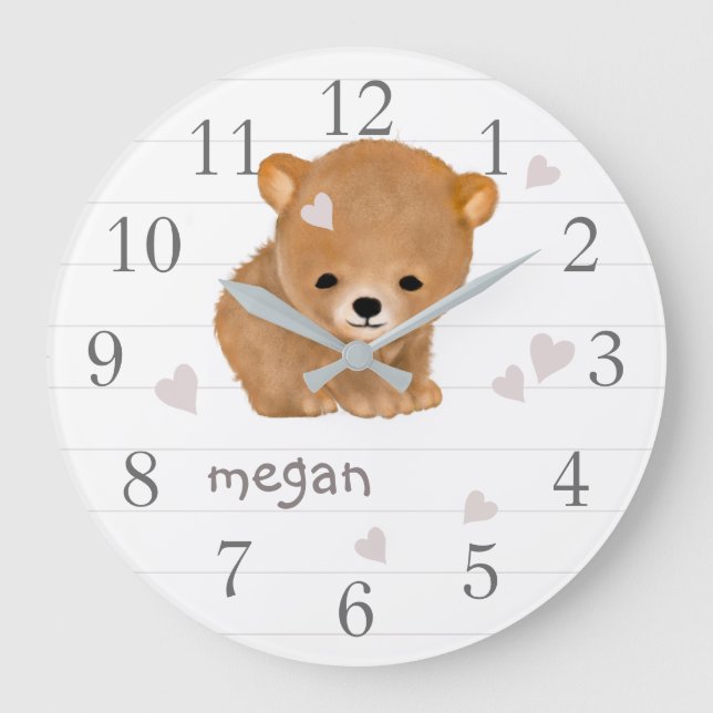 Reloj Redondo Grande Personalized Brown Bear Cub Wall Clock (Anverso)