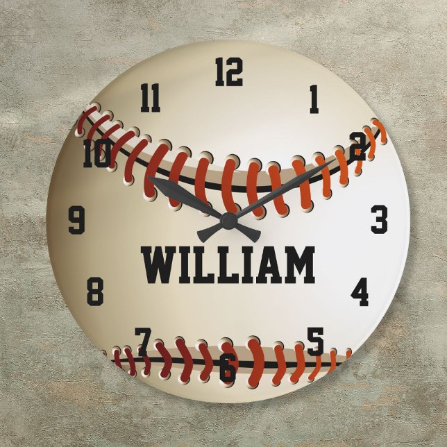 Reloj Redondo Grande Personalized Custom Name Baseball Large Clock (Personalized Custom Name Baseball Large Clock)
