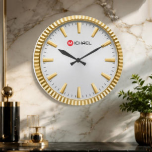 Reloj Redondo Grande Personalized Custom Name & Monogram Silver Gold