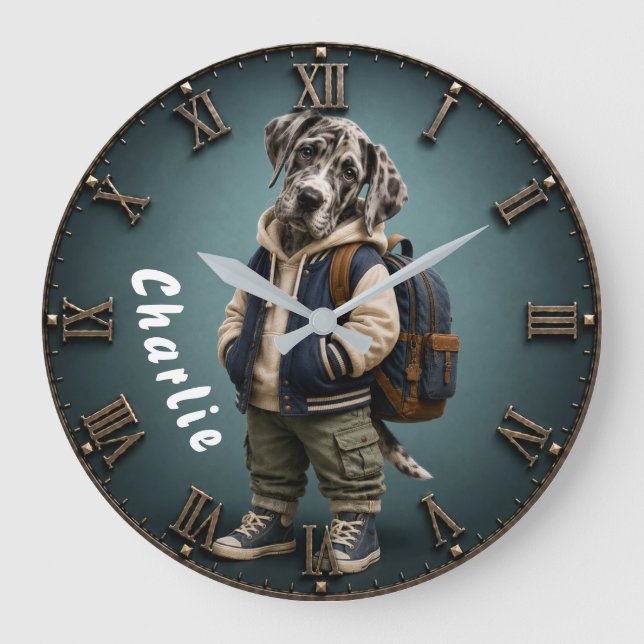 Reloj Redondo Grande Personalized Cute Great Dane Puppy Backpack (Anverso)
