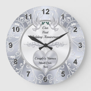 Reloj Redondo Grande Personalized, First Anniversary Clock Gifts, Heart