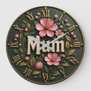 Reloj Redondo Grande Personalized Floral Mom Elegant Mother's Day Gift