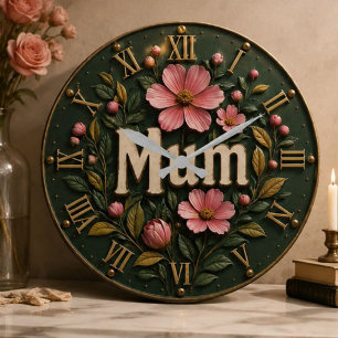 Reloj Redondo Grande Personalized Floral Mom Elegant Mother's Day Gift