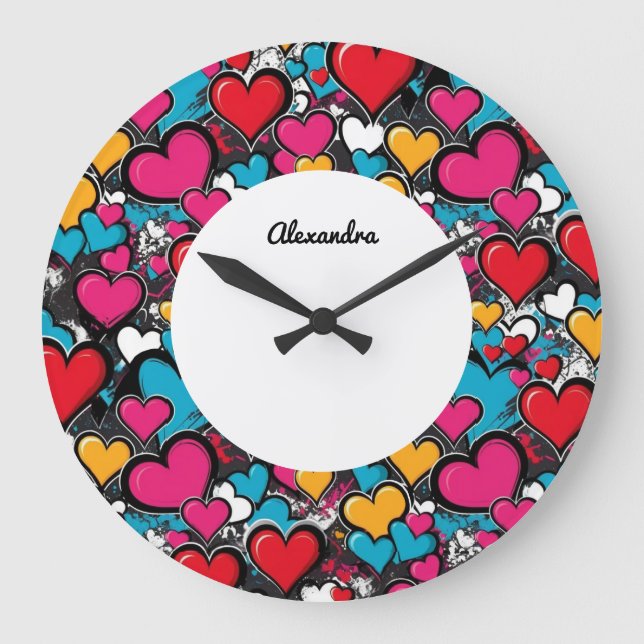 Reloj Redondo Grande Personalized Graffiti Hearts Colorful Wall Clock (Anverso)