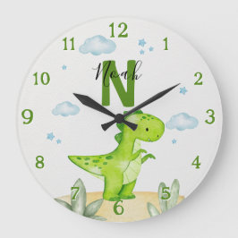 Reloj Redondo Grande Personalized Green Dinosaur Nursery Large Clock