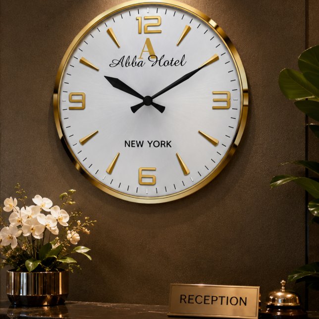 Reloj Redondo Grande Personalized Hotel Name Luxury Gold Silver  (Subido por el creador)